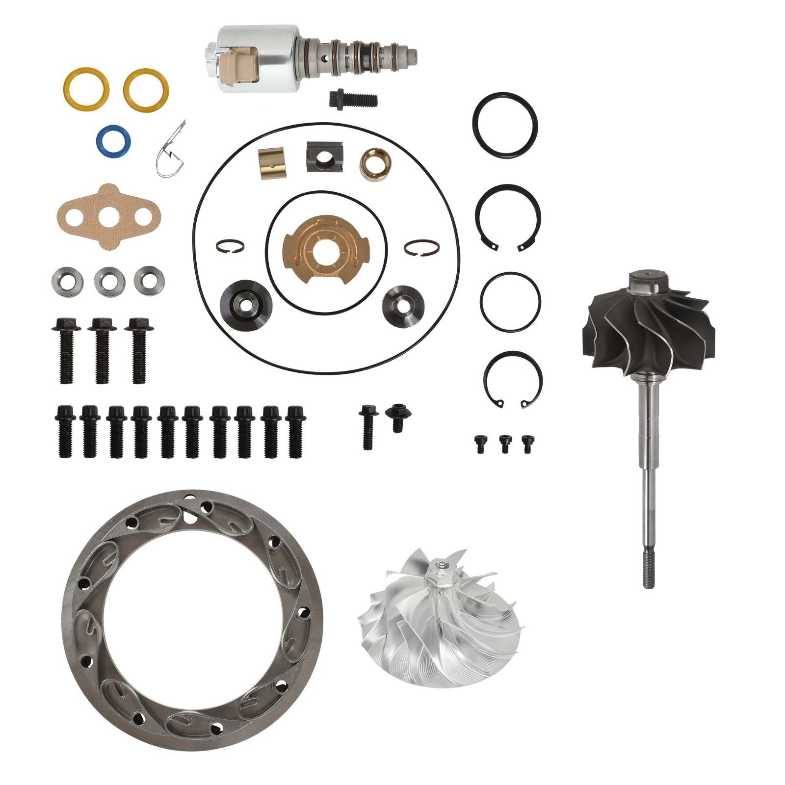 SPOOLOGIC Turbo Rebuild Kit Billet Wheel Turbine Shaft Unison Ring 13.2mm Vanes VGT Solenoid