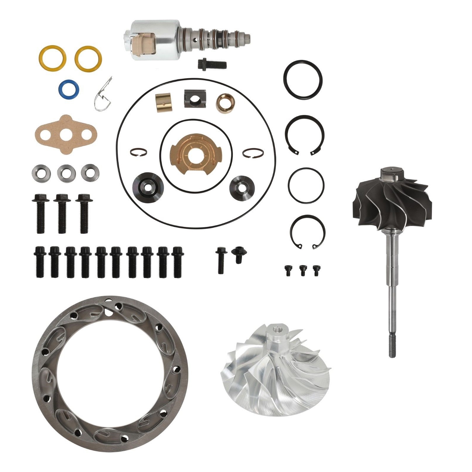 SPOOLOGIC Turbo Rebuild Kit 6+6 Billet Wheel Turbine Shaft Unison Ring 15mm Vanes VGT Solenoid